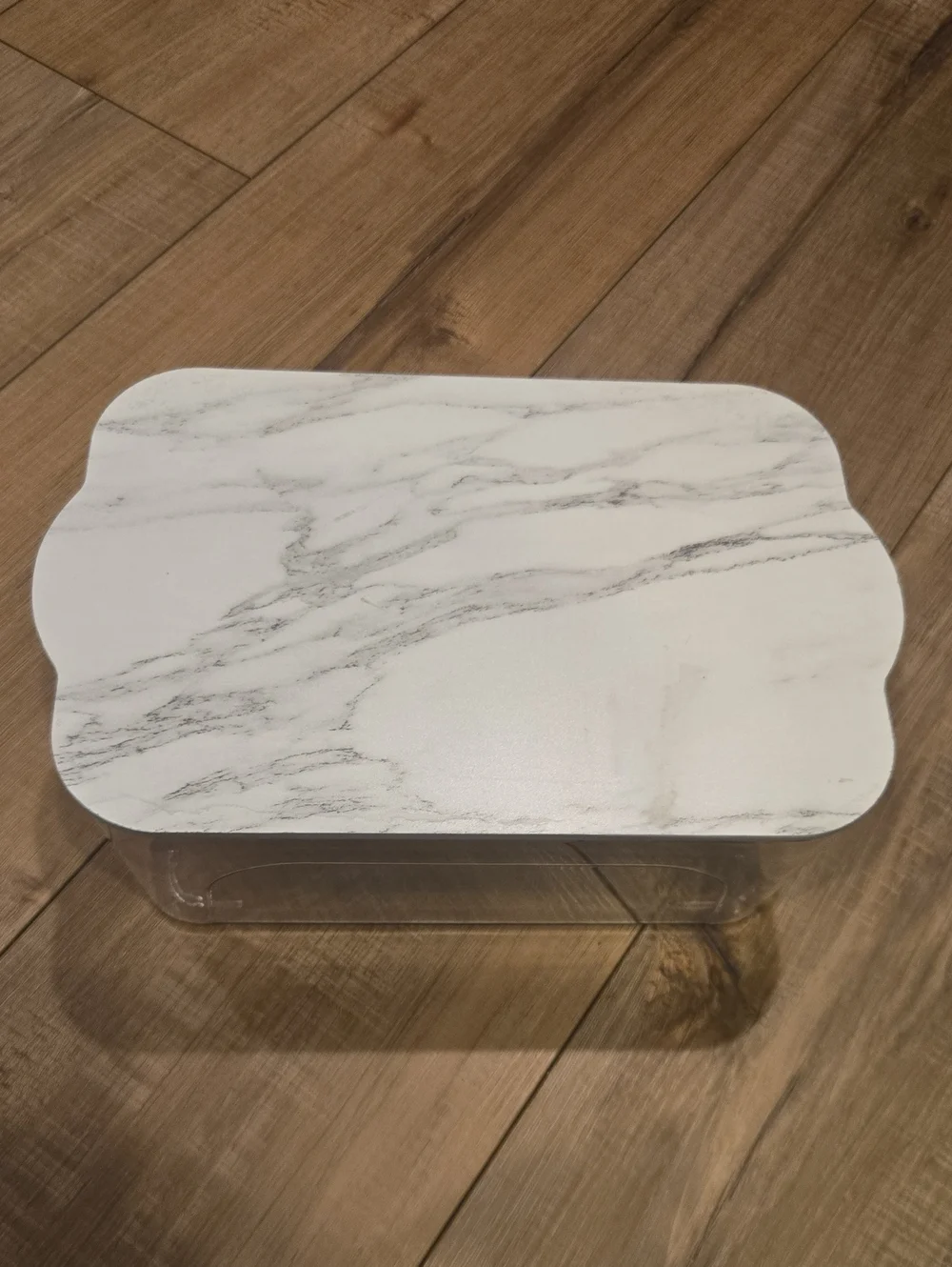 Clear Plastic Storage Organizer with Faux Marble Lid – 11x7x4